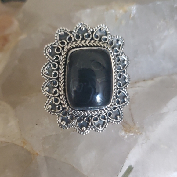 Psilomelane Sterling Silver Ring - Picture 1 of 8